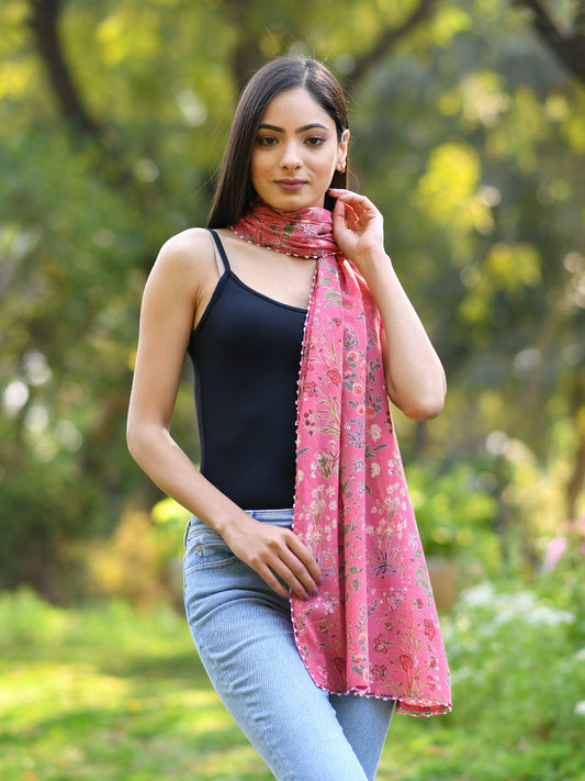 Stole With Beaded Lace : Garden Red Voile