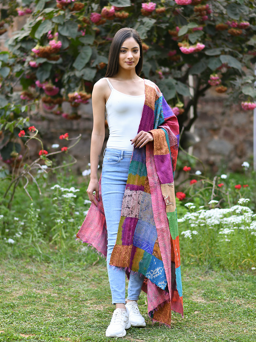 Vinatge Handstitched Stole : Gudri Silk Assorted