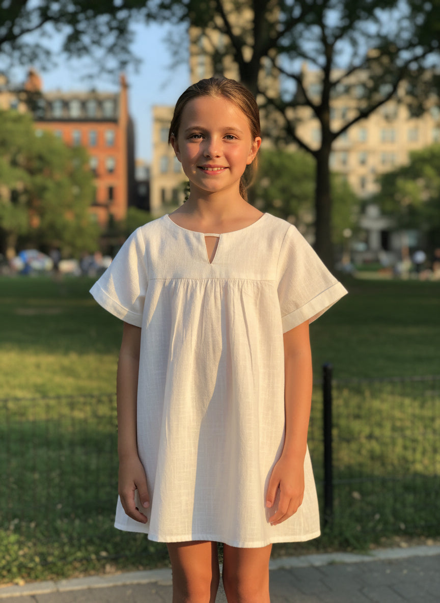 Kids Claire Dress : Slub White
