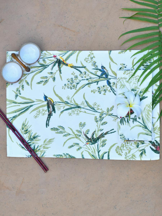 Printed Mat Set of 2 : Humming Bird Natural Canvas