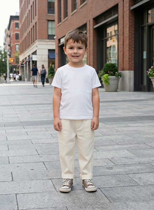Solid Kids 2 Pocket Pant : White Slub