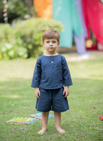 Kids Boat Neck Top : Slub Navy