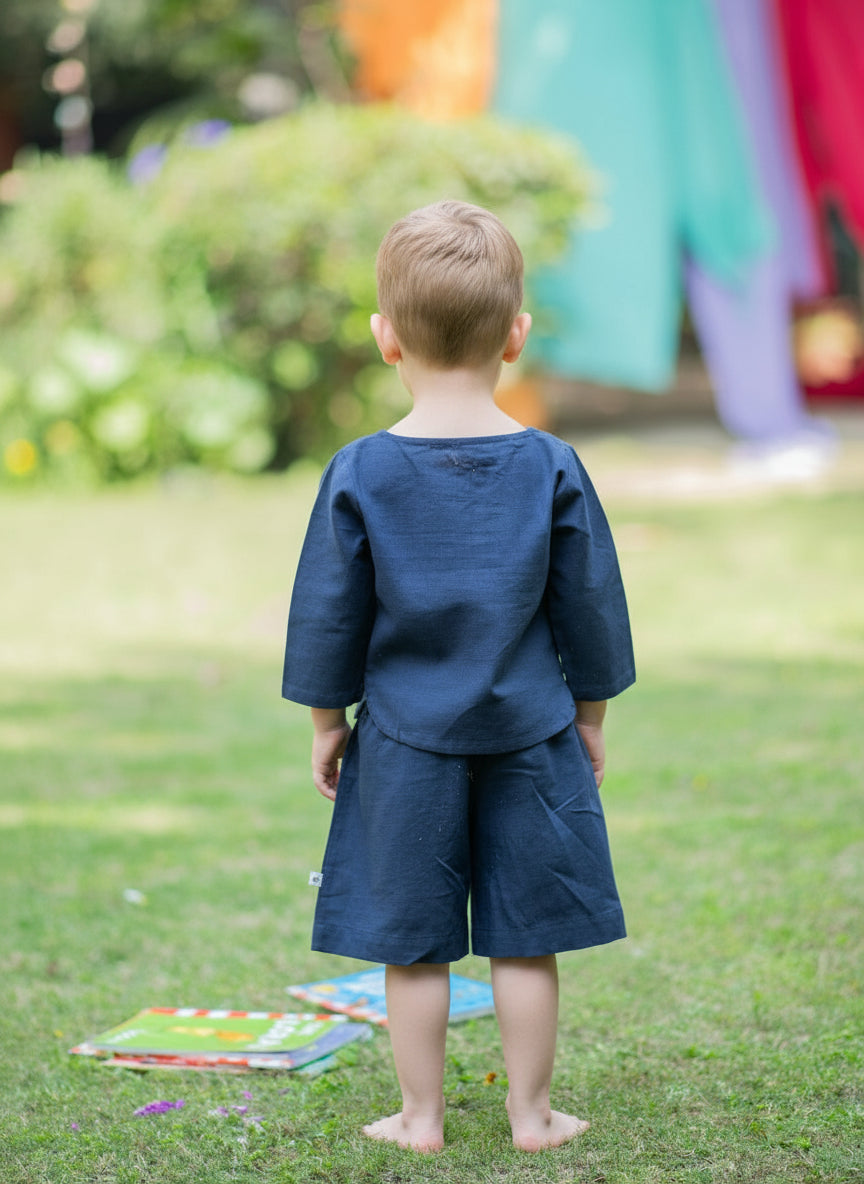 Kids Boat Neck Top : Slub Navy