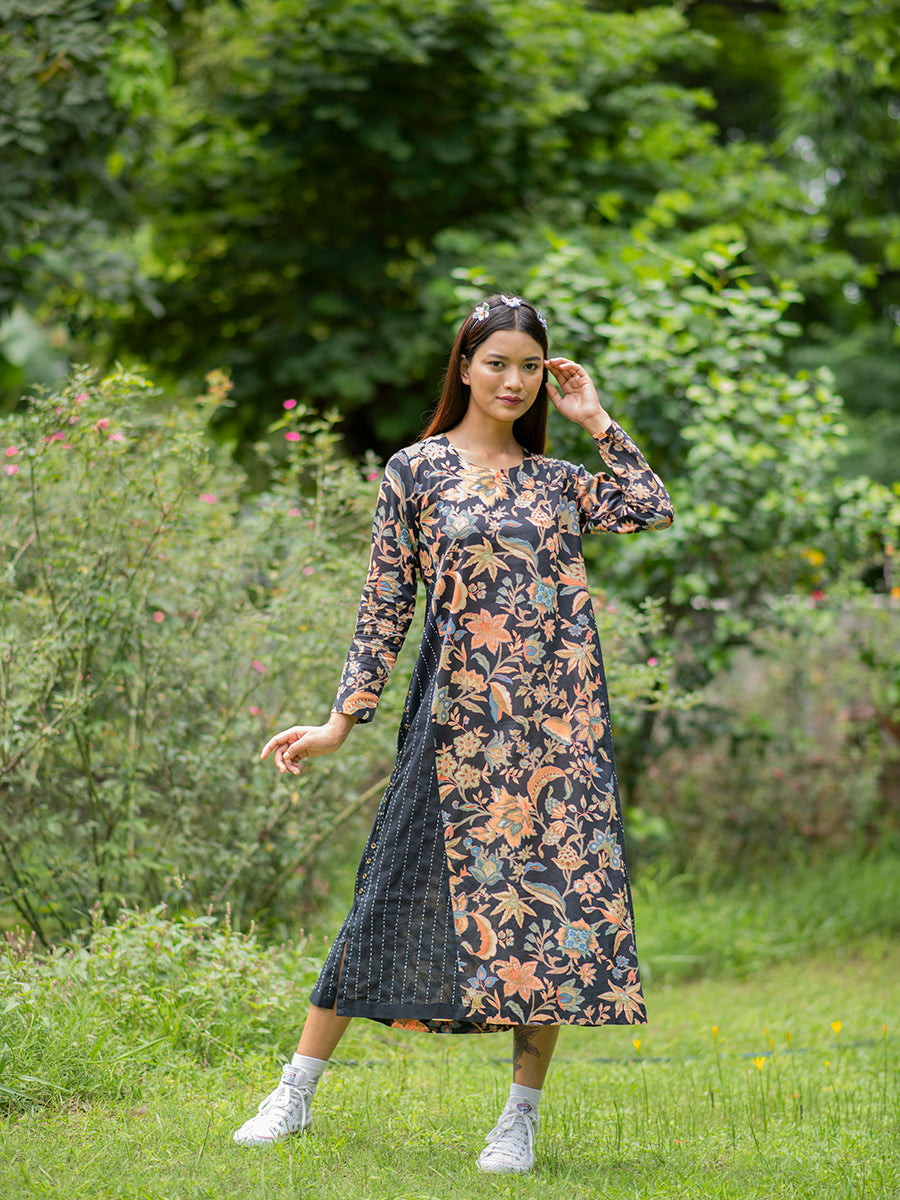 Floral Vine Leher Kurta : White