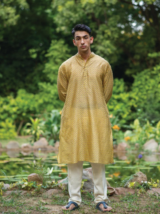 Mens Kurta Long   : Dhania Yellow