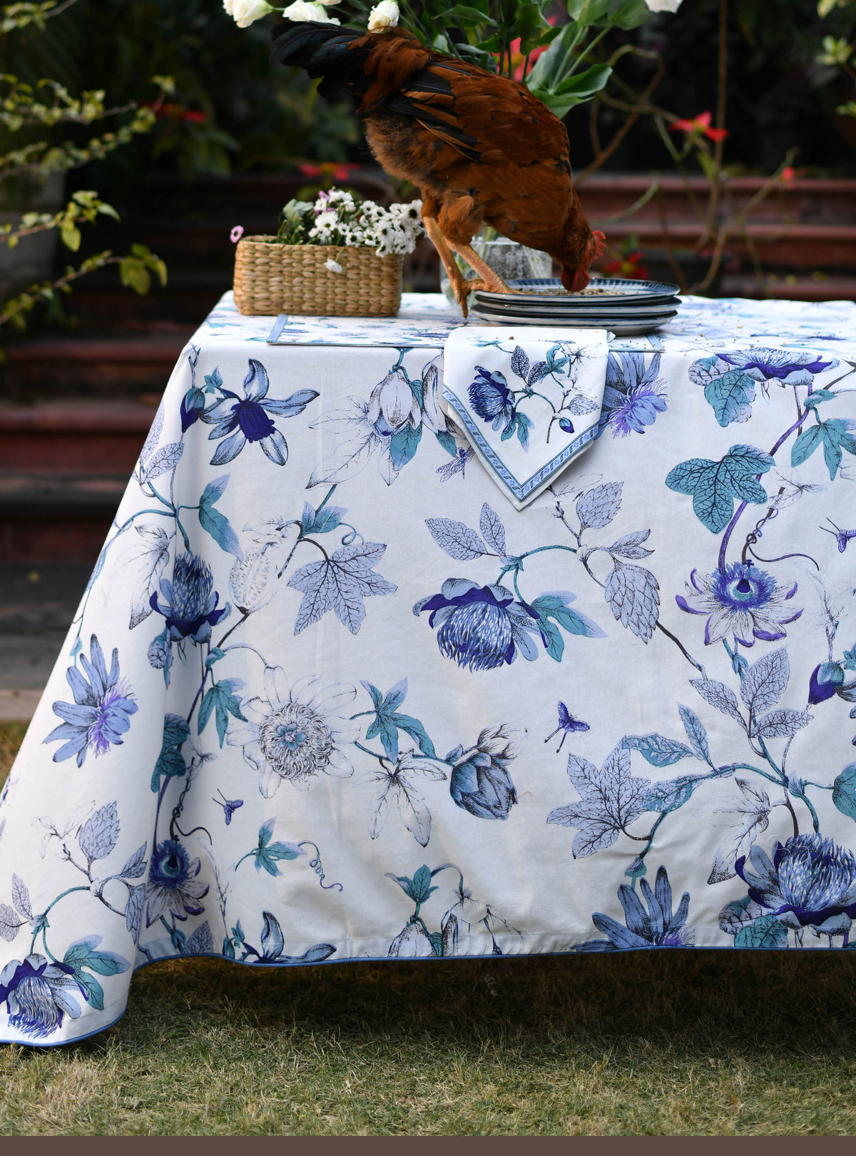 Printed Table Cloth : Serafina  Blue & White Sheeting