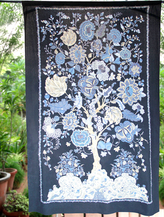 Applique Curtain Tree of Life : Indigo