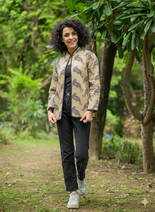 Fitted Jacket Reversible :  Leopard Beige Voile