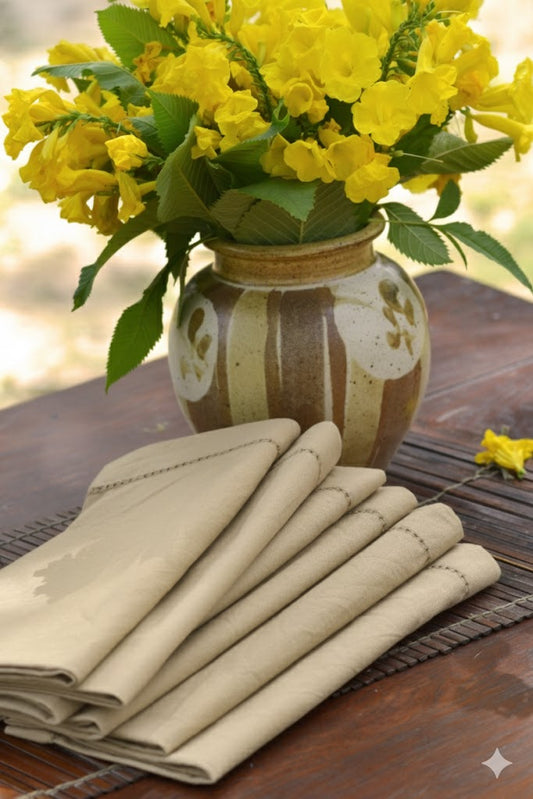 Solid Napkin Set of 2 with Beading : Beige