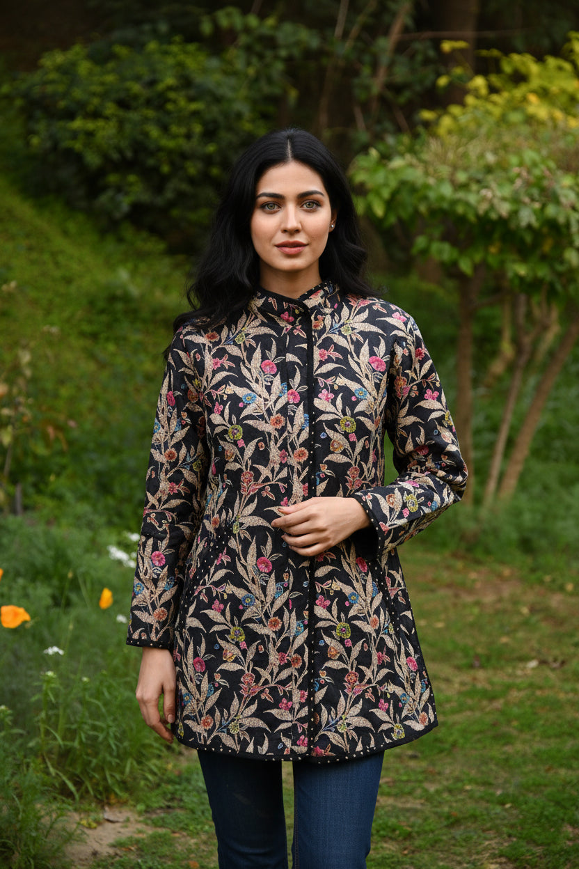 Quilted Coat : Wildflower Black
